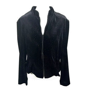 Vintage 80s Lori Max Black Velvet Rhinestone Cropped Jacket Large Party